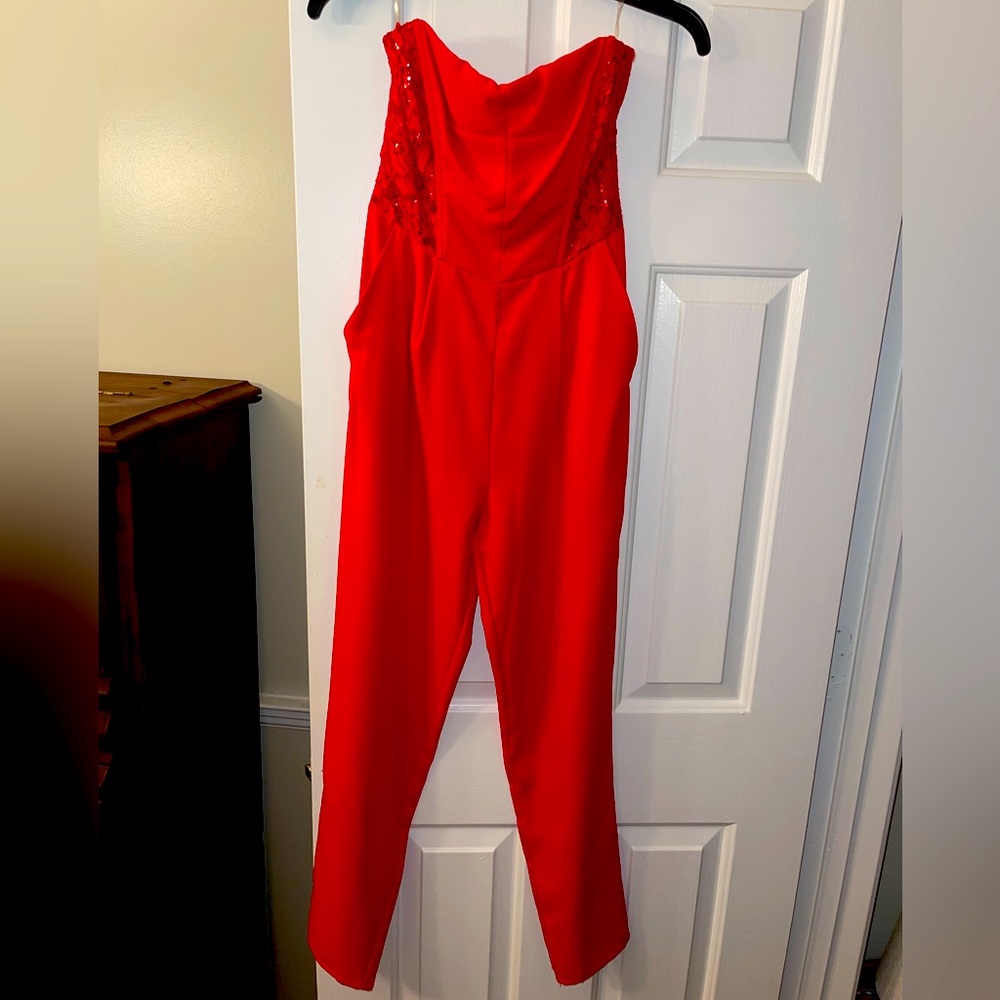 GB Red Strapless Jumpsuit